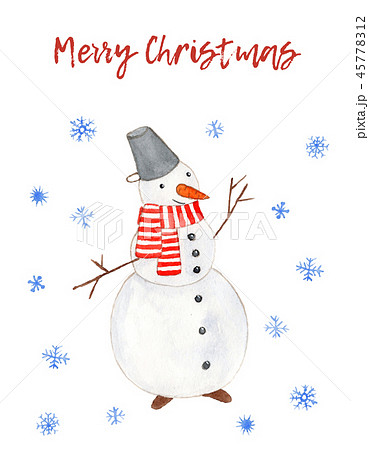 Watercolor Christmas card with funny Snowman 45778312