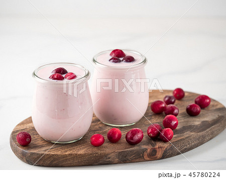 Yogurt with cranberry, copy space Yogurt with cranberry, copy space 45780224