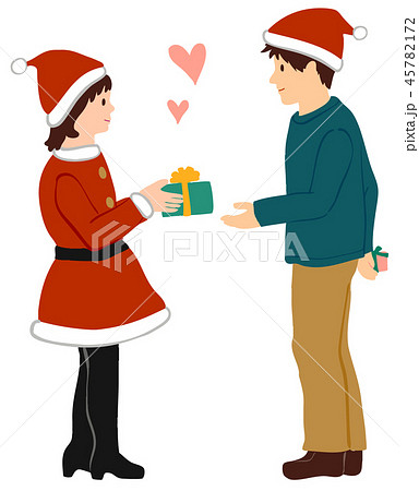 クリスマス プレゼントを渡すカップルのイラスト素材