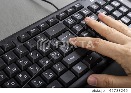 hand on the keyboard close up hand on the keyboard close up 45783246