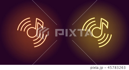 Neon musical note, glowing sign. Vector Sound note 45783263