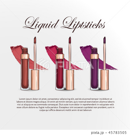 Hand drawn color sketch of three liquid lipsticks Hand drawn color sketch of three liquid lipsticks 45783505
