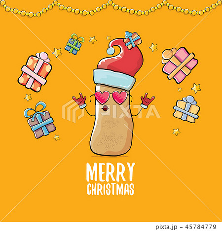 vector funky comic cartoon cute brown smiling santa claus potato with red santa hat, gifts and vector funky comic cartoon cute brown smiling santa claus potato with red santa hat, gifts and 45784779