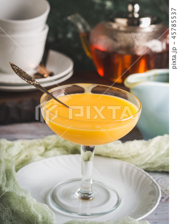Lemon curd served in stemmed glass 45785537