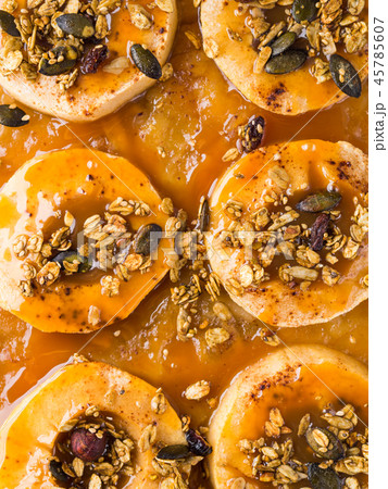 Apple pie on baking tray with caramel and nuts Apple pie on baking tray with caramel and nuts 45785607