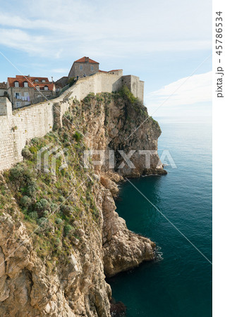 view of the rocks and wall of the old Dubrovnik 45786534