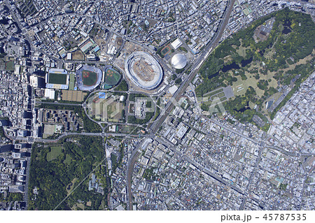 神宮外苑上空／真俯瞰空撮、新国立競技場周辺、2018撮影 45787535