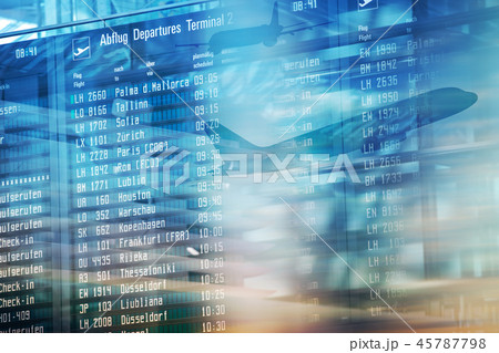 Flights information departures board in airport terminal. 45787798