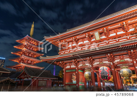 浅草寺夜景 五重塔と宝蔵門 浅草寺夜景 五重塔と宝蔵門 45789068