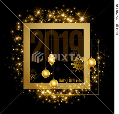 Happy New Year text. Calligraphic Lettering. New year and Christmas Holidays design Happy New Year text. Calligraphic Lettering. New year and Christmas Holidays design 45790430