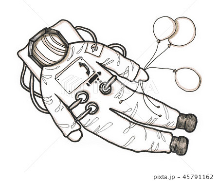 宇宙飛行士 風船 モノクロのイラスト素材