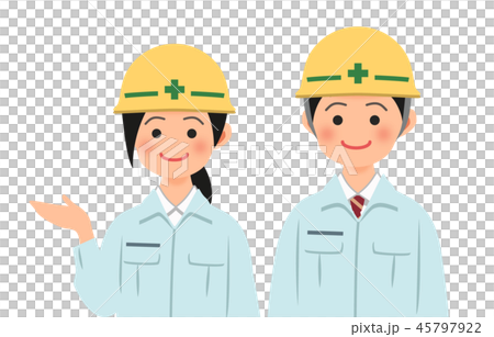 Men and women in helmets and working clothes to guide Men and women in helmets and working clothes to guide 45797922