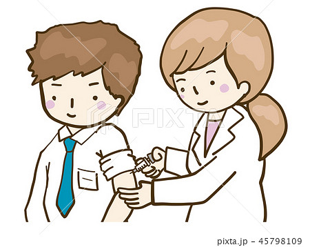 上半身 予防接種 男性患者 女性医師 上半身 予防接種 男性患者 女性医師 45798109