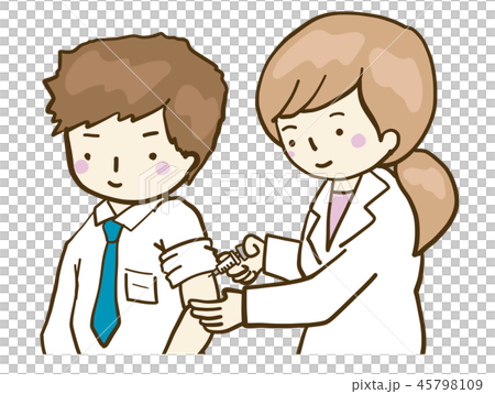 上半身 予防接種 男性患者 女性医師 上半身 予防接種 男性患者 女性医師 45798109