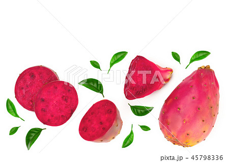 red prickly pear or opuntia isolated on a white background with copy space for your text. Top view 45798336