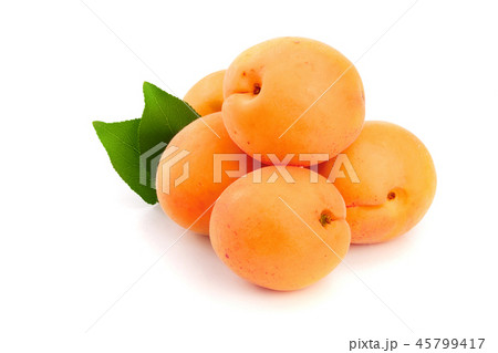 Apricot fruits with leaves isolated on white background macro 45799417