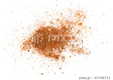 Mixed spices isolated on white background. Garlic fennel paprika carrots pepper basil celery 45799723