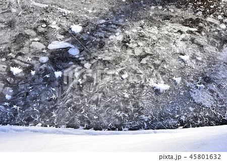 冬の裏磐梯　檜原湖の湖面に咲く霜の花 45801632