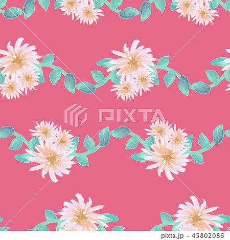 Watercolor aster flower garland light pink gold teal on pink seamless pattern 45802086