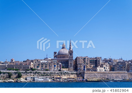 View at Valletta city from Sliema bay, Malta 45802904