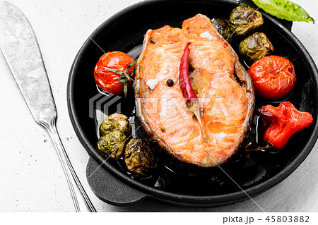Baked salmon steak 45803882