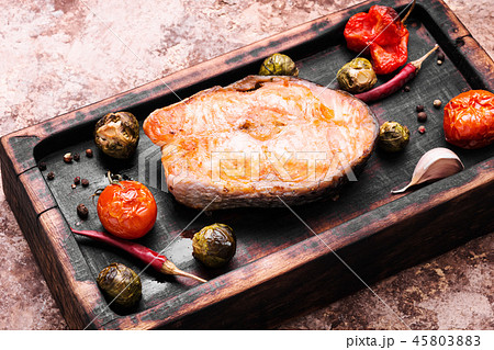 Baked salmon steak 45803883