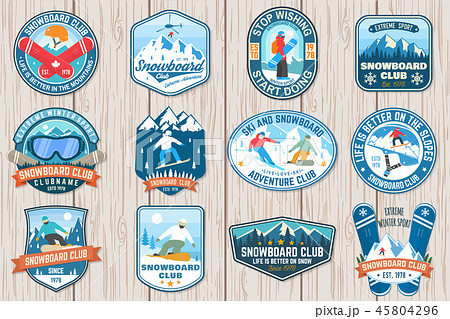 Set of Snowboard Club patches. Vector. Concept for patch, shirt, print, stamp or tee. Vintage 45804296