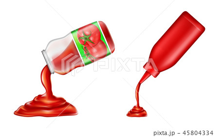 plastic bottle, glass jar of ketchup in 3d realistic style. Tomato condiment, liquid sauce plastic bottle, glass jar of ketchup in 3d realistic style. Tomato condiment, liquid sauce 45804334