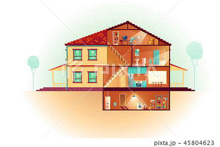 House cross section rooms plan cartoon vector 45804623