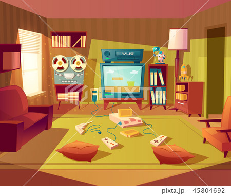 cartoon retro room with video games cartoon retro room with video games 45804692