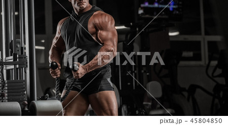 Handsome man with big muscles, posing at the camer Handsome man with big muscles, posing at the camer 45804850