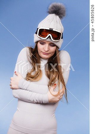 woman in thermal underwear ski googles 45805626