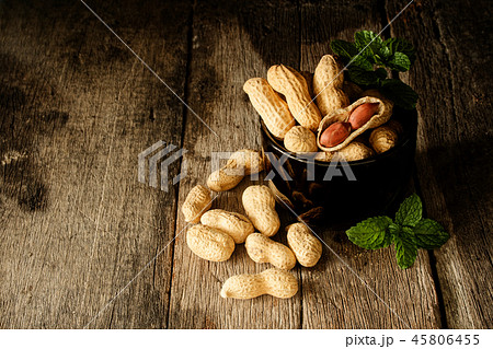 Still life peanut open shell to show seed in side Still life peanut open shell to show seed in side 45806455