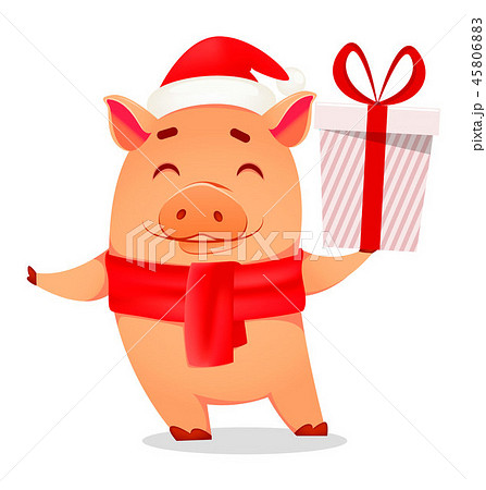Christmas greeting card. Cute pig Christmas greeting card. Cute pig 45806883