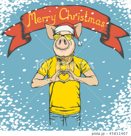 Pig Christmas and New Year vector concept Pig Christmas and New Year vector concept 45811407