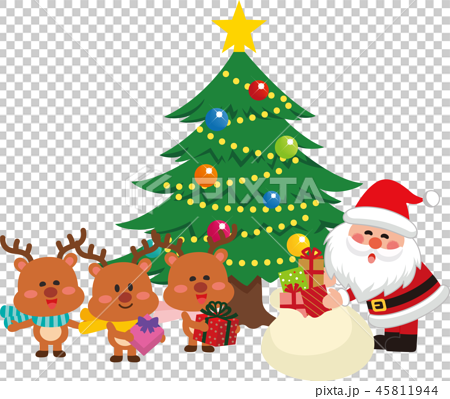サンタクロースとクリスマスツリーセット3 袋からプレゼントを出すサンタクロース ベクター素材 のイラスト素材
