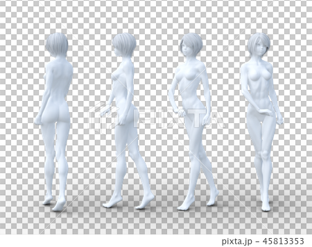 女性　ポーズ　ヌード　白　perming3DCG イラスト素材 45813353