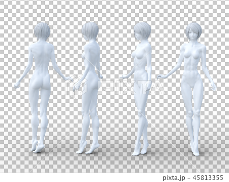 女性　ポーズ　ヌード　白　perming3DCG イラスト素材 45813355