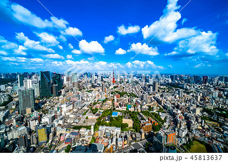 《東京都》夏の東京・白い雲と都市風景 45813637