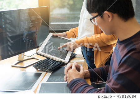 Programmer programming and coding  software designer working on 45813684