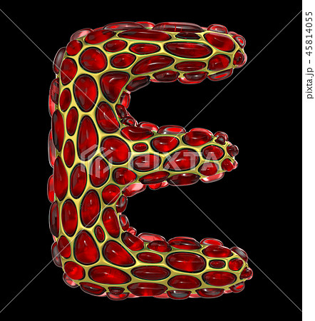 Golden shining metallic 3D with red glass symbol capital letter E - uppercase isolated on black 45814055