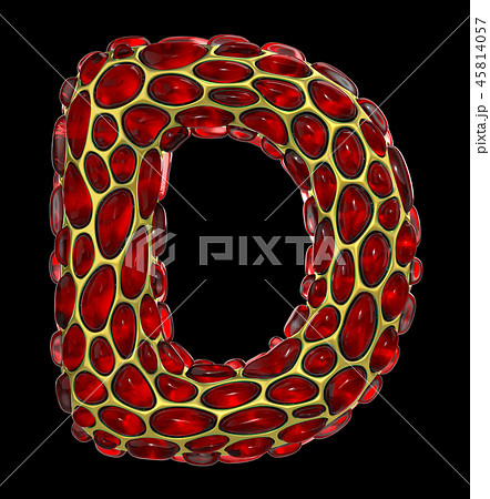 Golden shining metallic 3D with red glass symbol capital letter D - uppercase isolated on black 45814057