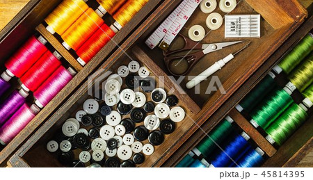 Sewing tools and accessories with colorful threads Sewing tools and accessories with colorful threads 45814395