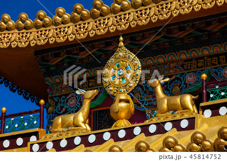 Buddhist Wheel of the Law on monastery, India 45814752
