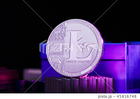 Picture of crypto currency, litecoin and processor on pink background 45816748