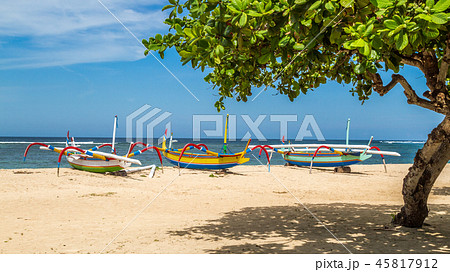 beach in bali, three boats ready to sail 45817912
