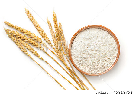 Top view of wheat flour and ears Top view of wheat flour and ears 45818752