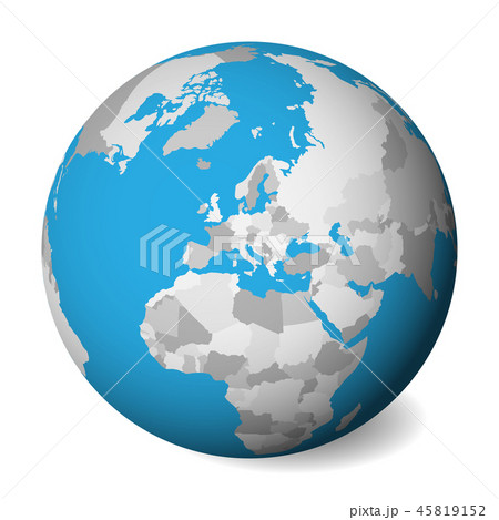 Blank political map of Europe. 3D Earth globe with blue water and grey lands. Vector illustration Blank political map of Europe. 3D Earth globe with blue water and grey lands. Vector illustration 45819152