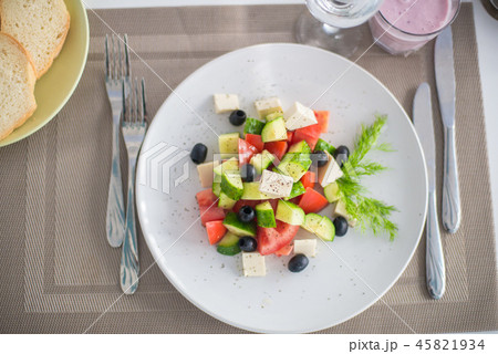 Greek salad of fresh cucumber, tomato Greek salad of fresh cucumber, tomato 45821934