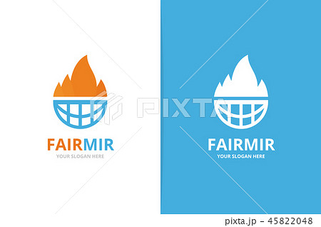 Vector fire and planet logo combination. Flame and world symbol or icon. Unique torch and globe 45822048